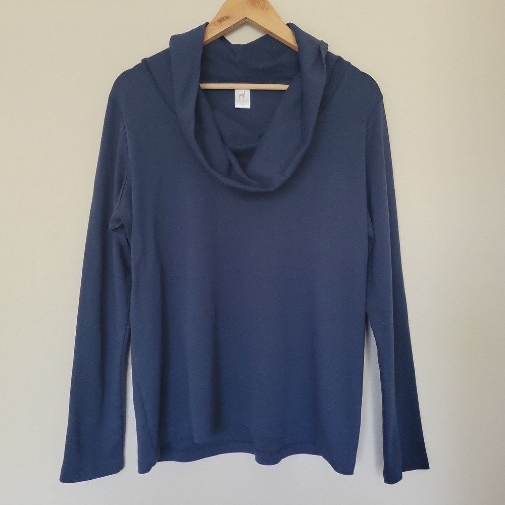 Peruvian Connection Blue Pima Cotton Oversized Turtleneck Top Size XL Minimalist